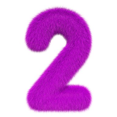 Renkli, kabarık, tüylü 2 numara. 3d render