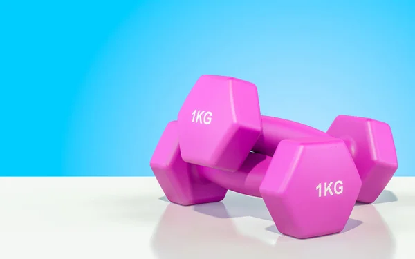 Gantere de fitness pe masă, redare 3D — Fotografie, imagine de stoc
