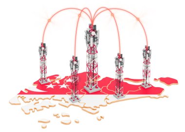 Singapur'da mobil iletişim, haritada baz istasyonları