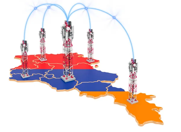 Comunicaciones móviles en Armenia, torres celulares en el mapa — Foto de Stock