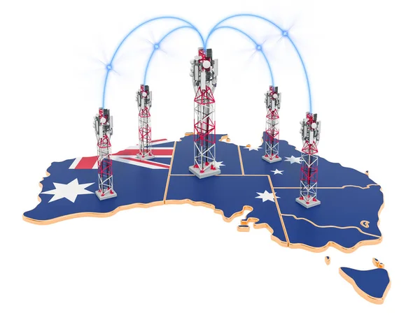 Comunicaciones móviles en Australia, torres celulares en el mapa — Foto de Stock