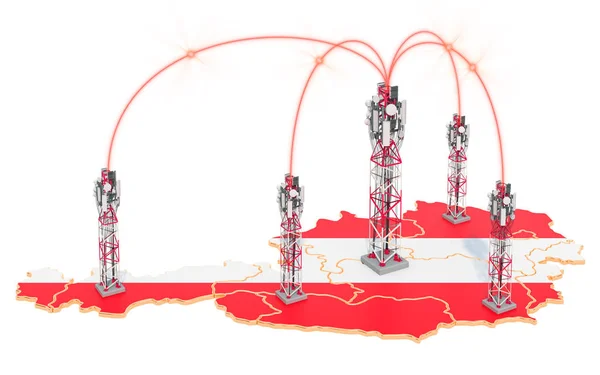 Mobil kommunikáció Ausztriában, a térképen a sejttornyok — Stock Fotó