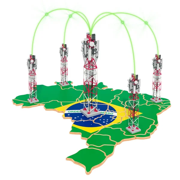 Mobile communications in Brazil, cell towers on the map — Stock Photo, Image