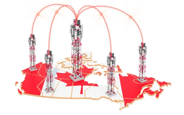 Comunicações móveis em Canadá, torres de celular no mapa — Fotografia de Stock