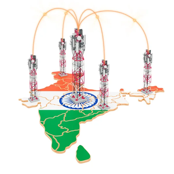 Κινητές επικοινωνίες στην Ινδία, κεραίες κινητής τηλεφωνίας στο χάρτη — Φωτογραφία Αρχείου