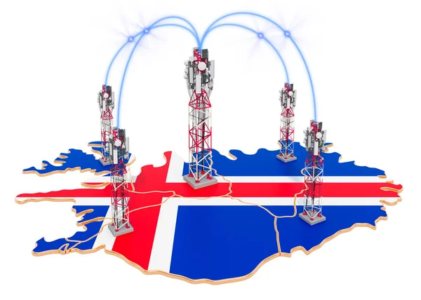 Mobilní komunikace na Islandu, buněčné věže na mapě — Stock fotografie