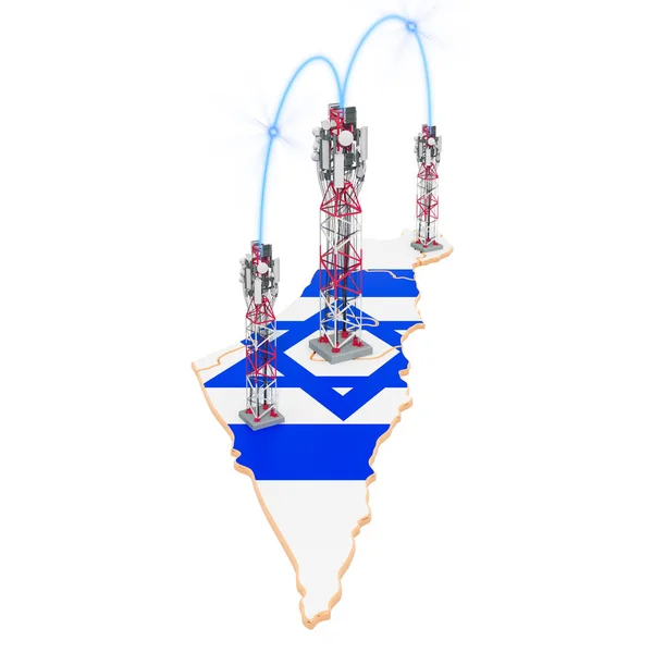 Мобільний зв'язок в Ізраїлі, стільникові антени на карті — стокове фото