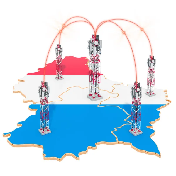 Comunicaciones móviles en Luxemburgo, torres celulares en el mapa — Foto de Stock