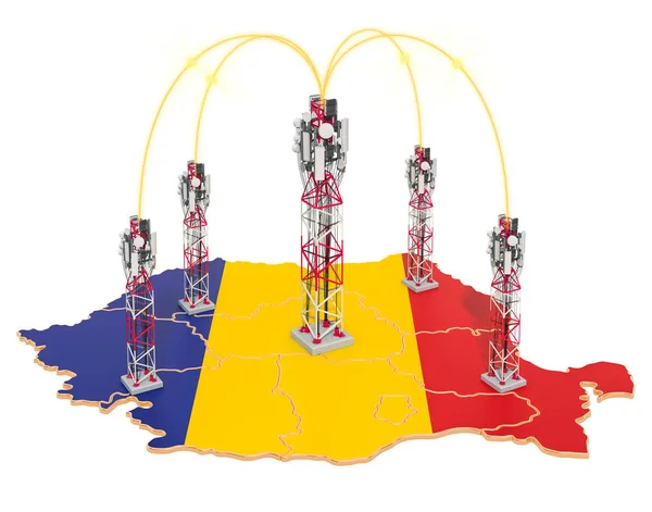 Komunikacja mobilna w Rumunii, wieże komórkowe na mapie — Zdjęcie stockowe
