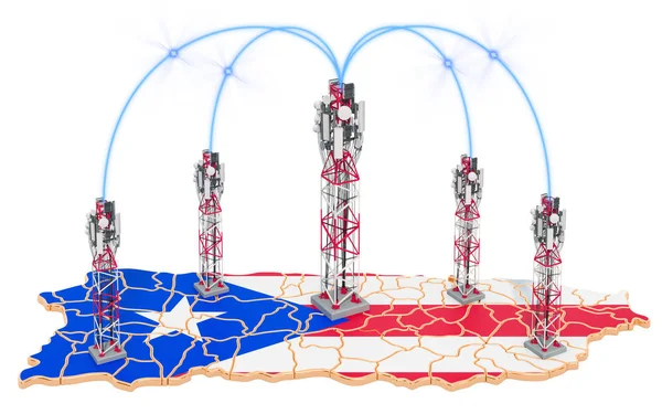 푸에르토리코의 모바일 통신, 지도에 셀 타워 — 스톡 사진