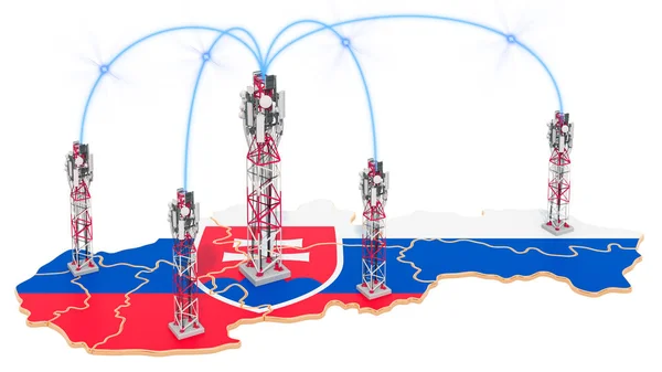 Мобільний зв'язок в Словаччині, стільникові антени на карті — стокове фото