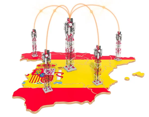 Comunicaciones móviles en España, torres celulares en el mapa — Foto de Stock