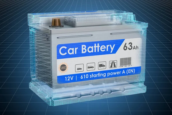 Visualization 3d cad model of Car Battery, blueprint