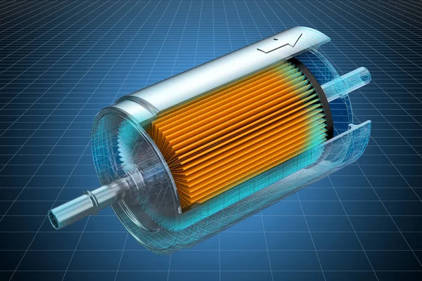 Visualization 3d cad model of fuel filter, blueprint