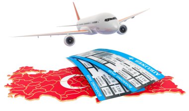 Türkiye'ye uçuşlar konsepti. 3d render