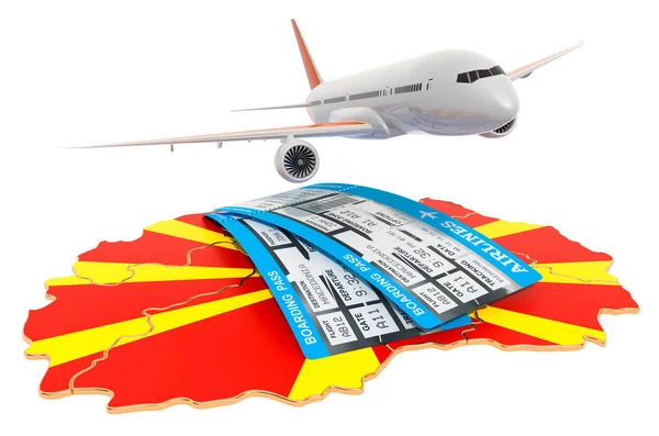 飞往马其顿的航班概念。3d 渲染 — 图库照片