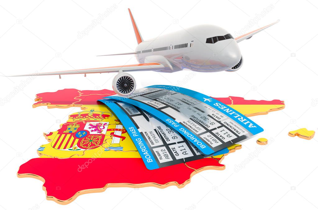 Flights to Spain concept. 3D rendering