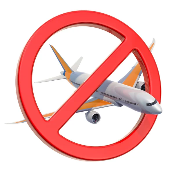 Verboden bord met vliegtuig, 3D rendering — Stockfoto