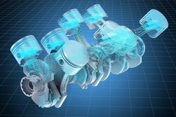 Vizualizace 3D CAD modelu V8 motorů, modtismu — Stock fotografie