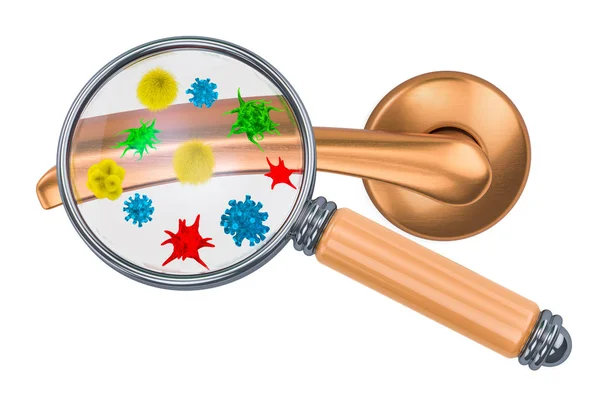 Büyüteç altında mikrop ve bakteri ile kapı kolu — Stok fotoğraf
