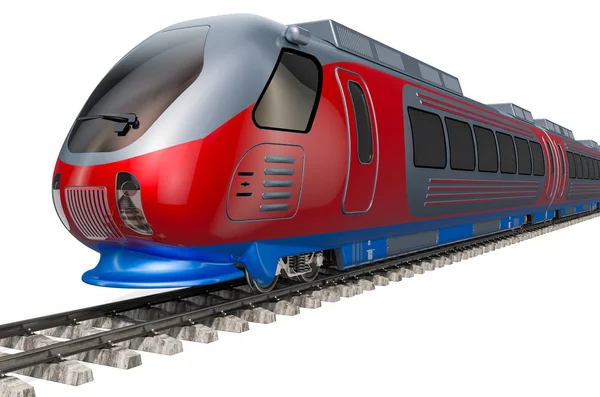 Moderne hogesnelheidstrein op de tracks. 3D-rendering — Stockfoto