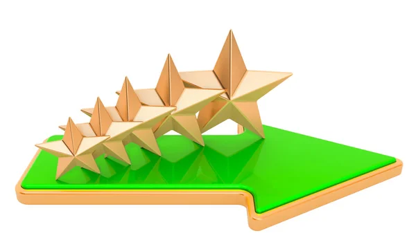Kaufbeurteilungskonzept. fünf Sterne mit grünem Pfeil — Stockfoto