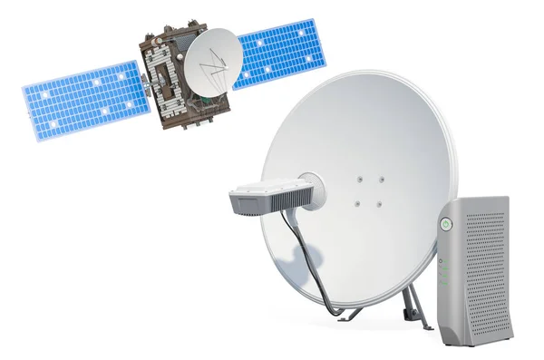 Коммуникационная спутниковая тарелка с кабелем. Спутниковый Интернет — стоковое фото