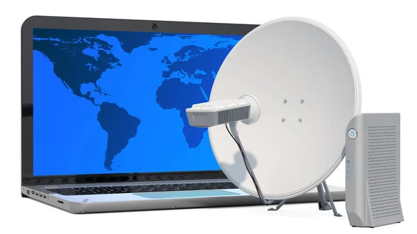 Концепция спутникового доступа в Интернет. Ноутбук — стоковое фото