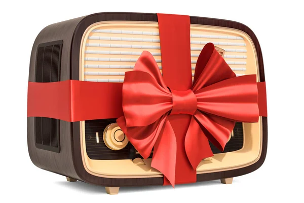 Gift concept, radio receiver with red ribbon and bow — Stock Photo, Image