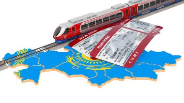 Kazakistan'da demiryolu seyahati, konsept. 3d render
