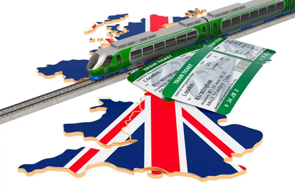 Tågresor i Storbritannien, koncept. 3D-rendering — Stockfoto