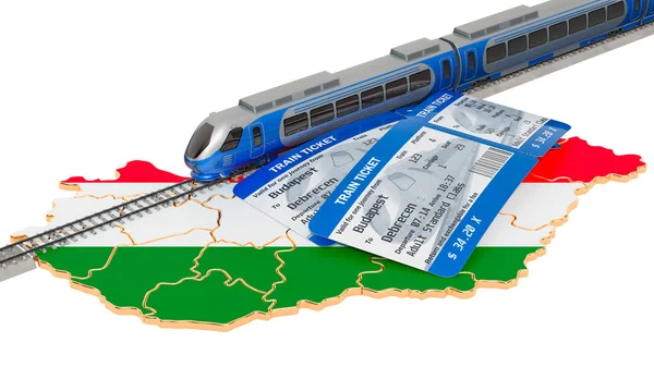 Podróże kolejowe na Węgrzech, koncepcja. Renderowanie 3D — Zdjęcie stockowe