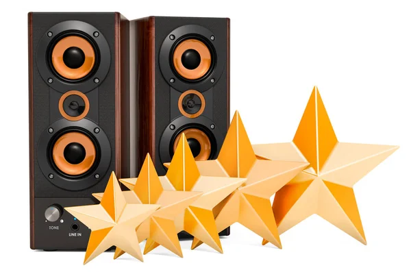 Valoración del cliente de los altavoces musicales, concepto. Renderizado 3D — Foto de Stock