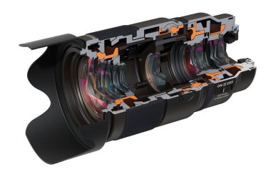 Kesitsel kamera lensi görünümü, 3d render