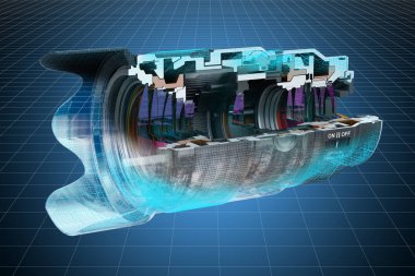 Kamera objektifi Visualization 3d cad modeli, plan