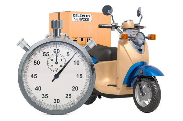 Delivery scooter with parcel and chronometer. Fast delivery