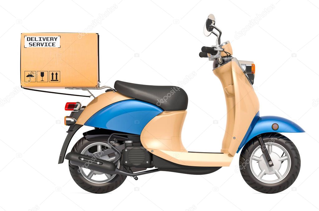 Delivery scooter with parcel, delivery service concept