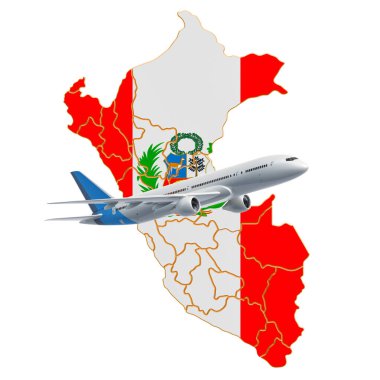 Peru'ya uçuşlar, seyahat konsepti. 3d render