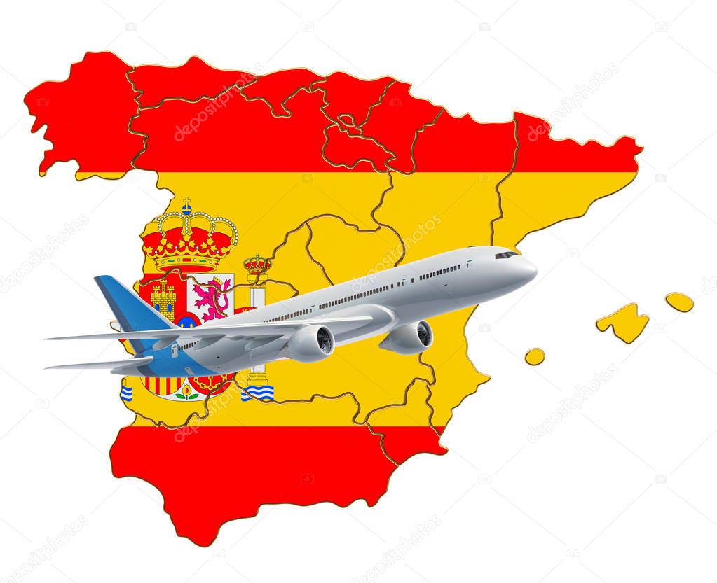 Flights to Spain, travel concept. 3D rendering
