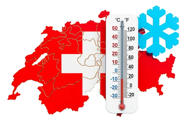 Ακραία κρύο στην Ελβετία έννοια. απόδοση 3D — Φωτογραφία Αρχείου