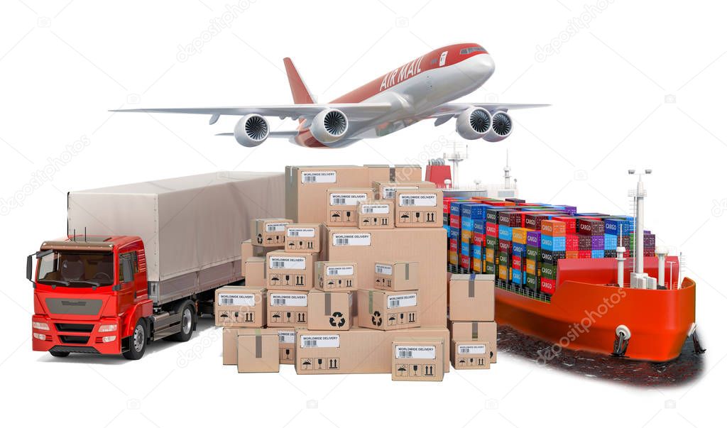 Air freight, cargo shipping  and freight transportation, delivery concept. 3D rendering