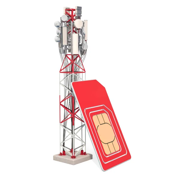 Sim card with mobile tower. 3D rendering — Stock Photo, Image