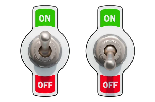 Interruptores de palanca encendidos y apagados, renderizado 3D —  Fotos de Stock