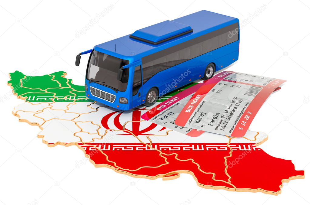 Bus travel in Iran, concept. 3D rendering