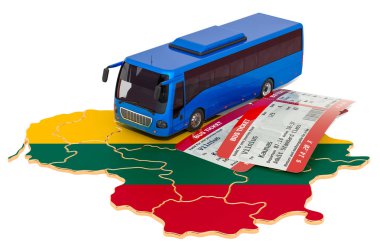 Litvanya'da otobüs yolculuğu, konsept. 3d render