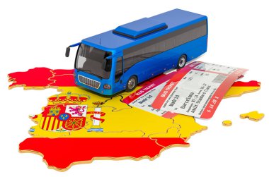 İspanya'da otobüs yolculuğu, konsept. 3d render