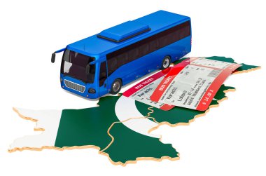 Pakistan'da otobüs yolculuğu, konsept. 3d render