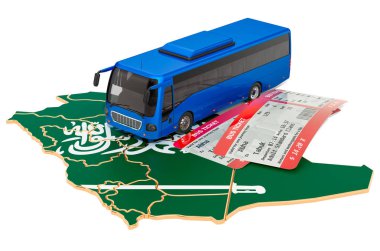 Suudi Arabistan'da otobüs yolculuğu, konsept. 3d render