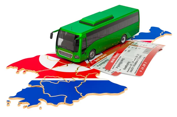 Bussresor i Nord Korea, koncept. 3D-rendering — Stockfoto
