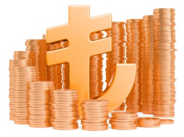 Etrafında altın sikke ile Lira sembolü, 3d render